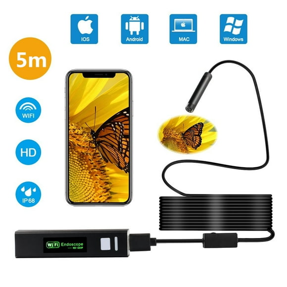 10M Hard Wire 2.0MP HD 8 LEDs lifcasual 8mm Wireless Industrial Protable Endoscope Camera WiFi Inspection Yellow Semi-Rigid Cable Borescope for iPhone/iPad/Android/PC IP68 Waterproof 10M Hard Wire 2.0MP HD 8 LEDs lifcasual 8mm Wireless Industrial Protable Endoscope Camera WiFi Inspection Yellow Semi-Rigid Cable Borescope for iPhone/iPad/Android/PC IP68 Waterproof
